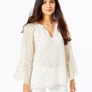 Lilly Pulitzer Matilda Silk Top Coconut Gold Metallic M